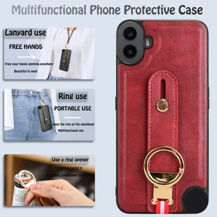 For Nothing CMF Phone 1 Wristband Leather Back Phone Case(Red) - Nothing Cases by buy2fix | Online Shopping UK | buy2fix