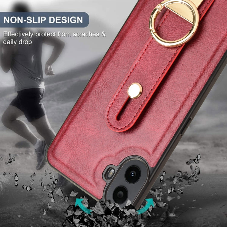 For Nothing CMF Phone 1 Wristband Leather Back Phone Case(Red) - Nothing Cases by buy2fix | Online Shopping UK | buy2fix