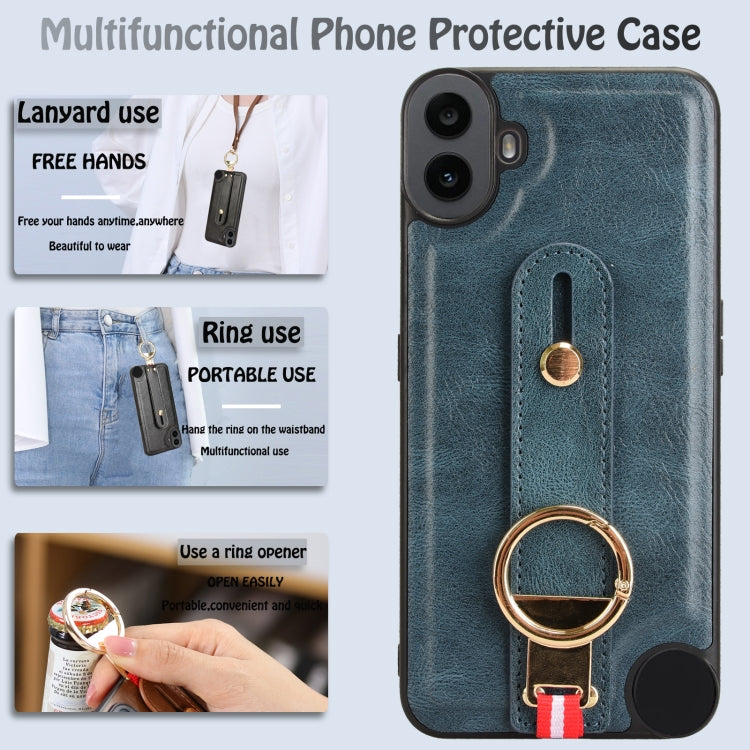For Nothing CMF Phone 1 Wristband Leather Back Phone Case(Blue) - Nothing Cases by buy2fix | Online Shopping UK | buy2fix