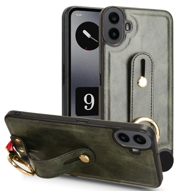 For Nothing CMF Phone 1 Wristband Leather Back Phone Case(Green) - Nothing Cases by buy2fix | Online Shopping UK | buy2fix