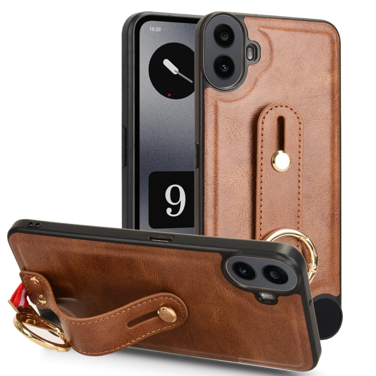 For Nothing CMF Phone 1 Wristband Leather Back Phone Case(Brown) - Nothing Cases by buy2fix | Online Shopping UK | buy2fix