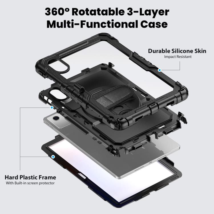 For Lenovo Xiaoxin Pad 2024 / 2025 Silicone Hybrid PC Tablet Case with Shoulder Strap(Black) by buy2fix