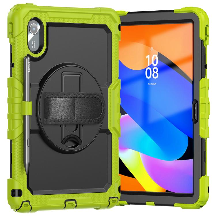 For Lenovo Xiaoxin Pad 2024 / 2025 Silicone Hybrid PC Tablet Case with Shoulder Strap(Yellow Green Black) by buy2fix