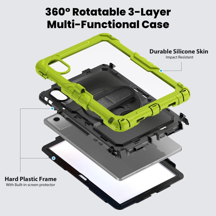 For Lenovo Xiaoxin Pad 2024 / 2025 Silicone Hybrid PC Tablet Case with Shoulder Strap(Yellow Green Black) by buy2fix