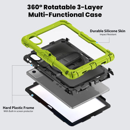 For Lenovo Xiaoxin Pad 2024 / 2025 Silicone Hybrid PC Tablet Case with Shoulder Strap(Yellow Green Black) by buy2fix
