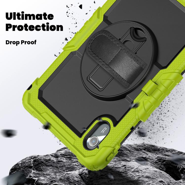 For Lenovo Xiaoxin Pad 2024 / 2025 Silicone Hybrid PC Tablet Case with Shoulder Strap(Yellow Green Black) by buy2fix