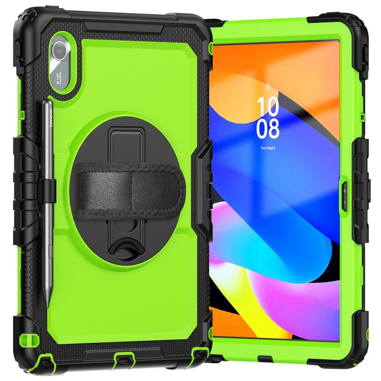 For Lenovo Xiaoxin Pad 2024 / 2025 Silicone Hybrid PC Tablet Case with Shoulder Strap(Black Yellow Green PC) by buy2fix