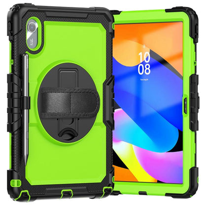 For Lenovo Xiaoxin Pad 2024 / 2025 Silicone Hybrid PC Tablet Case with Shoulder Strap(Black Yellow Green PC) by buy2fix