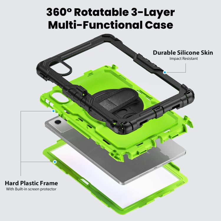For Lenovo Xiaoxin Pad 2024 / 2025 Silicone Hybrid PC Tablet Case with Shoulder Strap(Black Yellow Green PC) by buy2fix