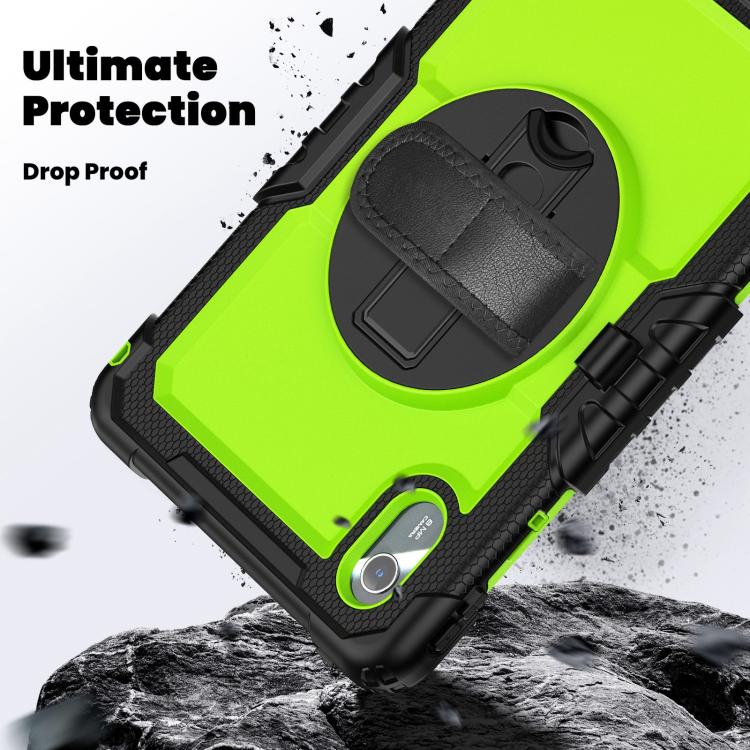 For Lenovo Xiaoxin Pad 2024 / 2025 Silicone Hybrid PC Tablet Case with Shoulder Strap(Black Yellow Green PC) by buy2fix