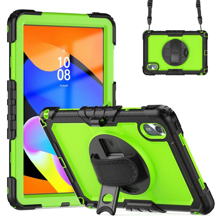 For Lenovo Xiaoxin Pad 2024 / 2025 Silicone Hybrid PC Tablet Case with Shoulder Strap(Black Yellow Green PC) by buy2fix