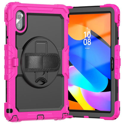 For Lenovo Xiaoxin Pad 2024 / 2025 Silicone Hybrid PC Tablet Case with Shoulder Strap(Rose Red Black) by buy2fix