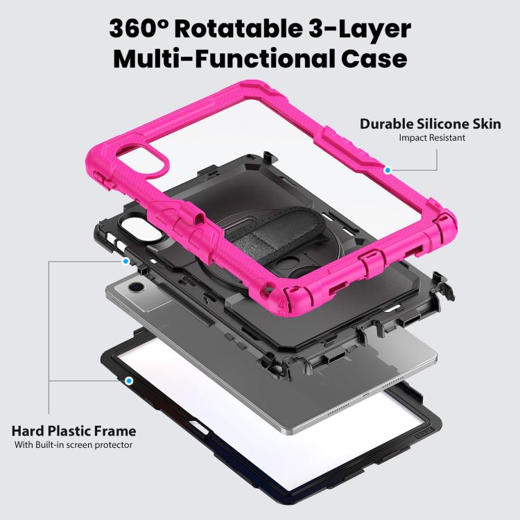 For Lenovo Xiaoxin Pad 2024 / 2025 Silicone Hybrid PC Tablet Case with Shoulder Strap(Rose Red Black) by buy2fix