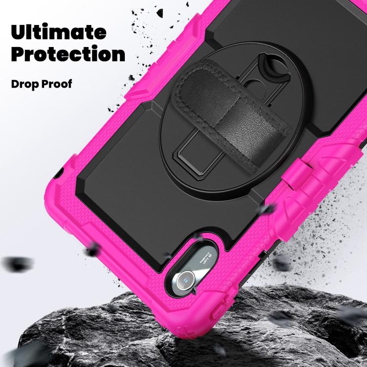 For Lenovo Xiaoxin Pad 2024 / 2025 Silicone Hybrid PC Tablet Case with Shoulder Strap(Rose Red Black) by buy2fix