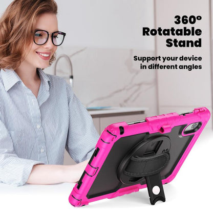 For Lenovo Xiaoxin Pad 2024 / 2025 Silicone Hybrid PC Tablet Case with Shoulder Strap(Rose Red Black) by buy2fix