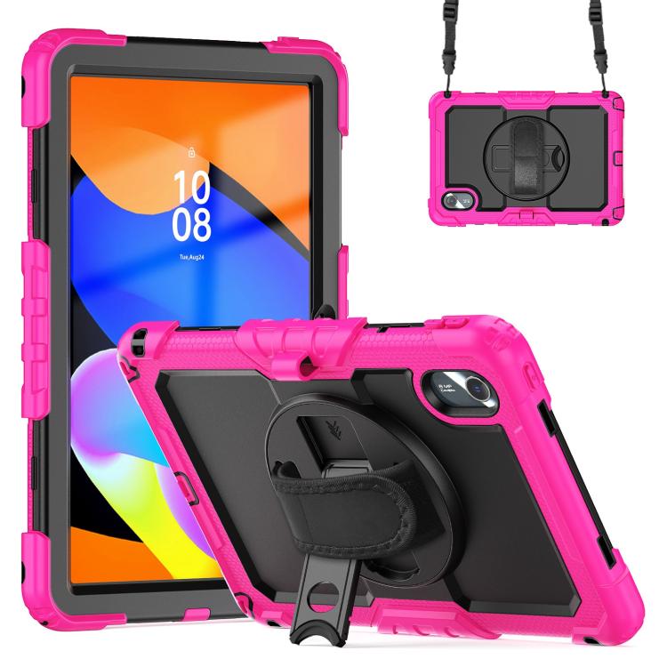 For Lenovo Xiaoxin Pad 2024 / 2025 Silicone Hybrid PC Tablet Case with Shoulder Strap(Rose Red Black) by buy2fix