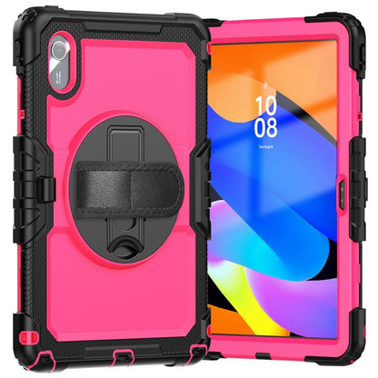 For Lenovo Xiaoxin Pad 2024 / 2025 Silicone Hybrid PC Tablet Case with Shoulder Strap(Black Rose Red PC) by buy2fix