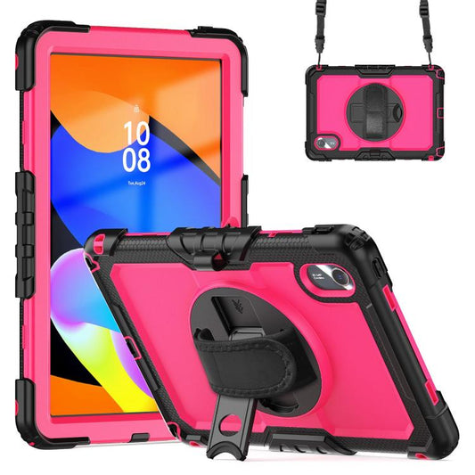For Lenovo Xiaoxin Pad 2024 / 2025 Silicone Hybrid PC Tablet Case with Shoulder Strap(Black Rose Red PC) by buy2fix