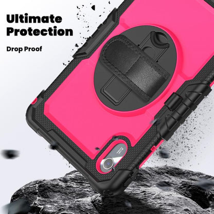 For Lenovo Xiaoxin Pad 2024 / 2025 Silicone Hybrid PC Tablet Case with Shoulder Strap(Black Rose Red PC) by buy2fix