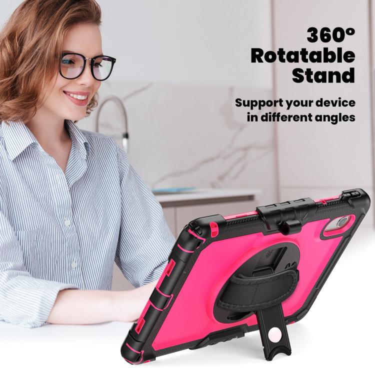 For Lenovo Xiaoxin Pad 2024 / 2025 Silicone Hybrid PC Tablet Case with Shoulder Strap(Black Rose Red PC) by buy2fix