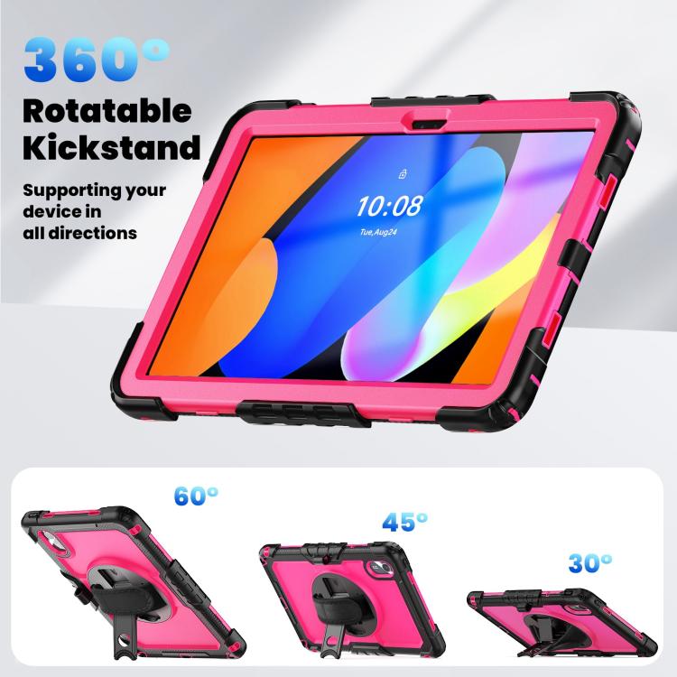 For Lenovo Xiaoxin Pad 2024 / 2025 Silicone Hybrid PC Tablet Case with Shoulder Strap(Black Rose Red PC) by buy2fix