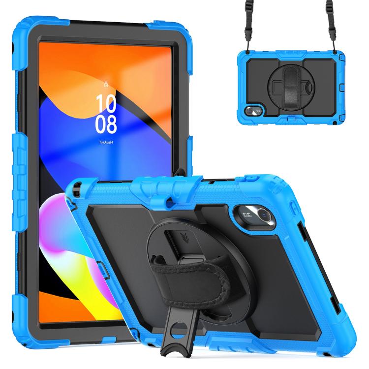 For Lenovo Xiaoxin Pad 2024 / 2025 Silicone Hybrid PC Tablet Case with Shoulder Strap(Light Blue Black) by buy2fix