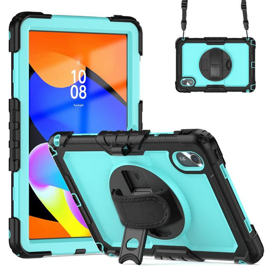 For Lenovo Xiaoxin Pad 2024 / 2025 Silicone Hybrid PC Tablet Case with Shoulder Strap(Black Light Blue PC) by buy2fix