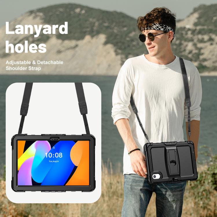 For Lenovo Xiaoxin Pad 11 2025 / 2024 Silicone Hydric PC Tablet Case with Shoulder Strap & Holder(Black) by buy2fix
