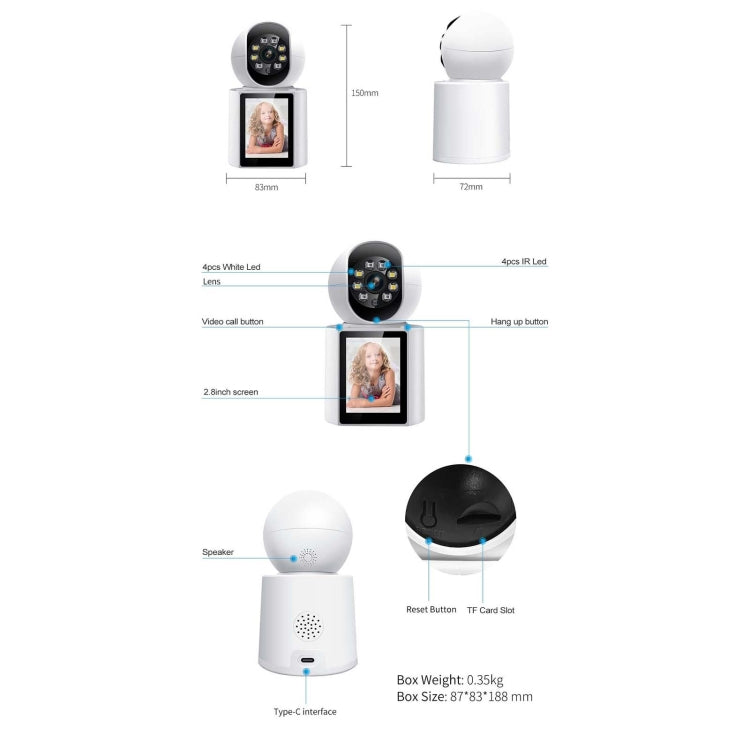 ESCAM QF104 One Click Video Call 3MP Indoor Humanoid Detection Audible Alarm Color Night Version Smart WiFi Camera, AU Plug - Wireless Camera by ESCAM | Online Shopping UK | buy2fix