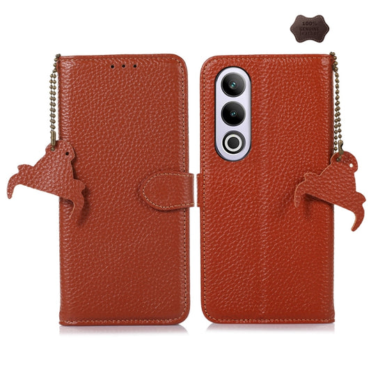 For OnePlus Nord CE4 5G / K12 5G Genuine Leather Litchi Texture RFID Leather Phone Case(Coffee) - OnePlus Cases by buy2fix | Online Shopping UK | buy2fix