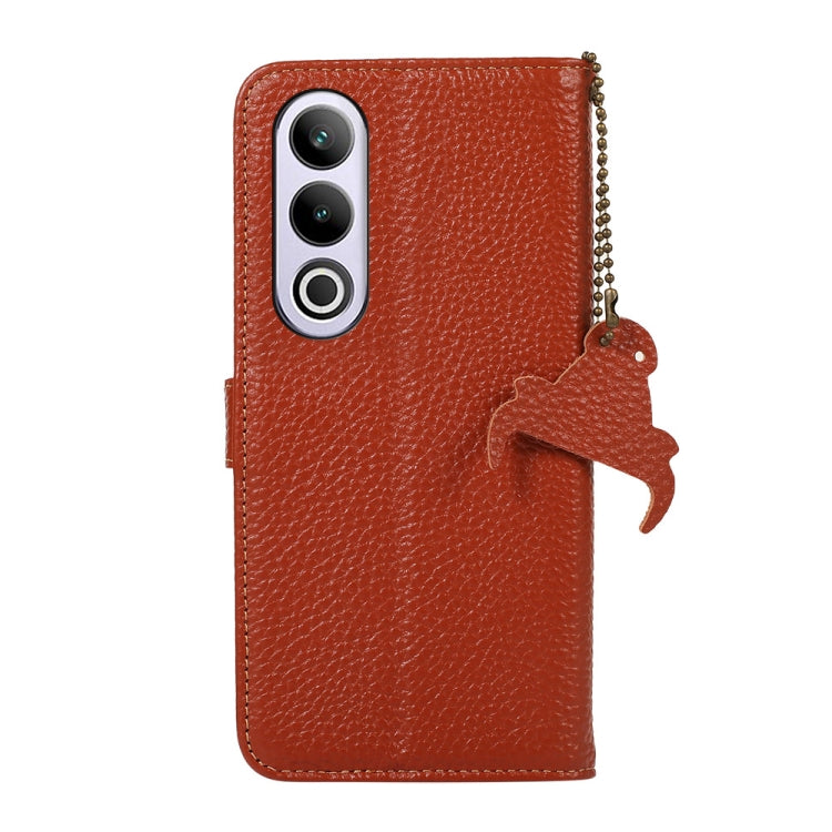 For OnePlus Nord CE4 5G / K12 5G Genuine Leather Litchi Texture RFID Leather Phone Case(Coffee) - OnePlus Cases by buy2fix | Online Shopping UK | buy2fix