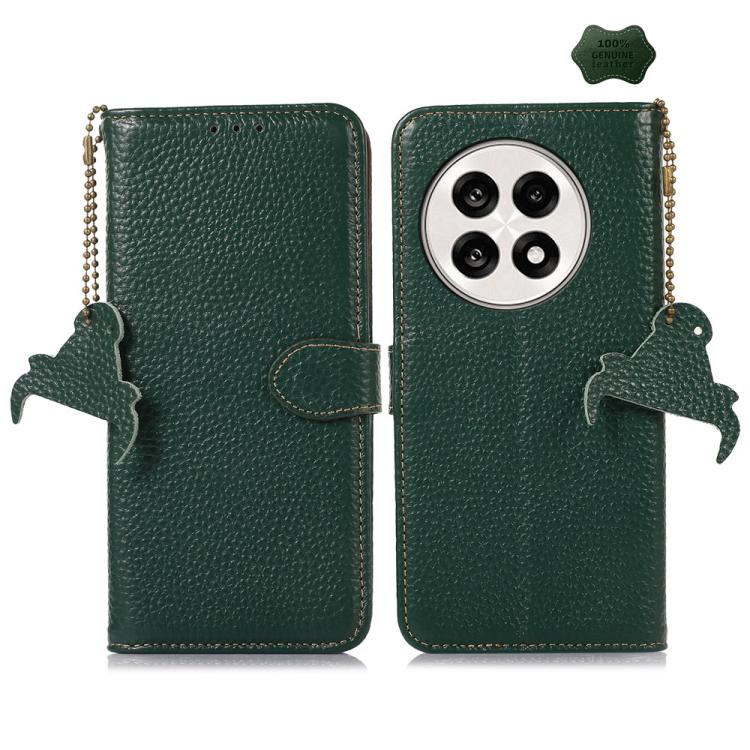 For OnePlus Ace 5 / 13R 5G Genuine Leather Litchi Texture RFID Leather Phone Case(Green) - Ace 5 Cases by buy2fix | Online Shopping UK | buy2fix