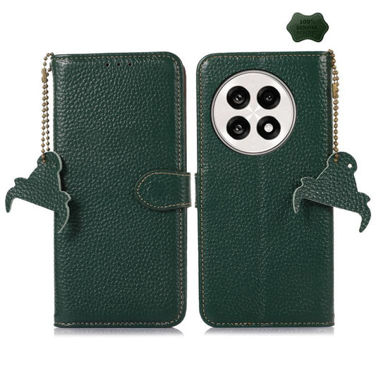 For OnePlus Ace 5 / 13R 5G Genuine Leather Litchi Texture RFID Leather Phone Case(Green) - Ace 5 Cases by buy2fix | Online Shopping UK | buy2fix