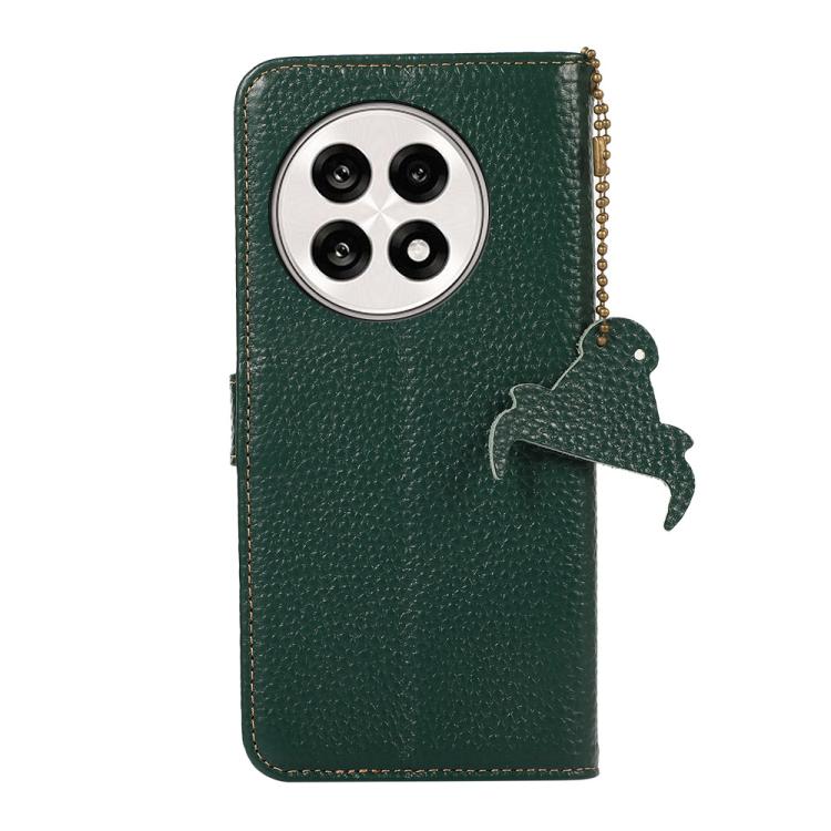 For OnePlus Ace 5 / 13R 5G Genuine Leather Litchi Texture RFID Leather Phone Case(Green) - Ace 5 Cases by buy2fix | Online Shopping UK | buy2fix