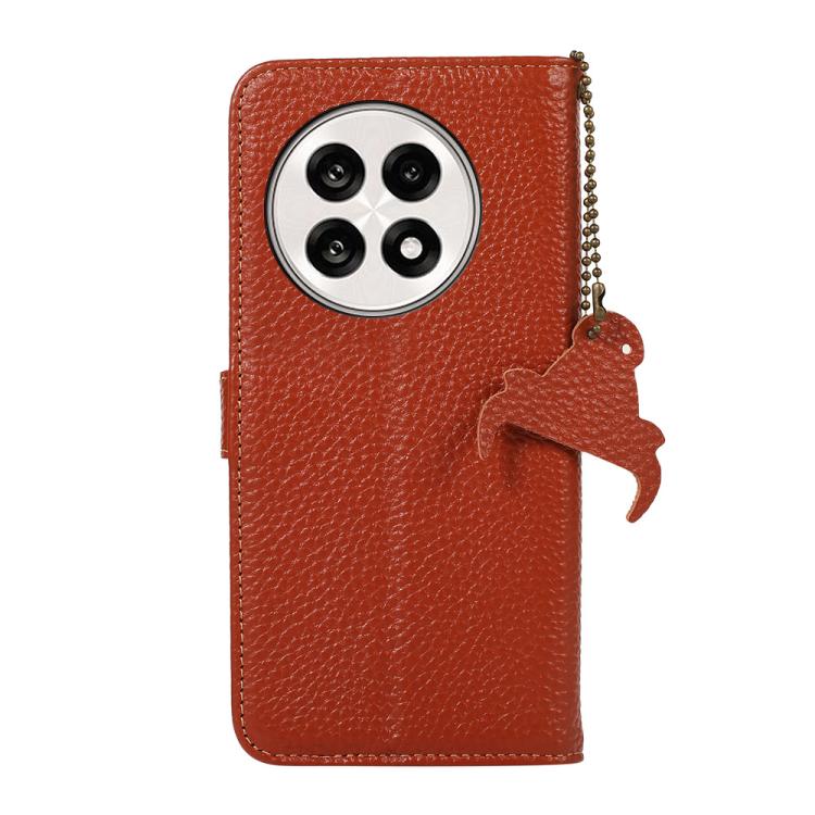 For OnePlus Ace 5 / 13R 5G Genuine Leather Litchi Texture RFID Leather Phone Case(Coffee) - OnePlus Cases by buy2fix | Online Shopping UK | buy2fix