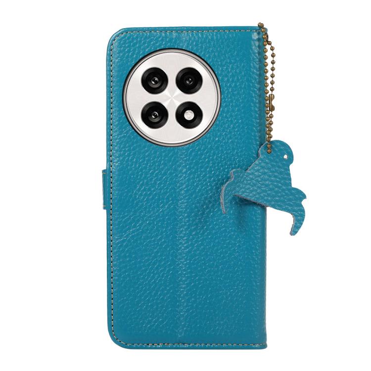 For OnePlus Ace 5 / 13R 5G Genuine Leather Litchi Texture RFID Leather Phone Case(Blue) - OnePlus Cases by buy2fix | Online Shopping UK | buy2fix