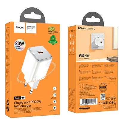 hoco N40 Mighty PD20W Single Type-C Port Charger, EU Plug(White) - USB Charger by hoco | Online Shopping UK | buy2fix