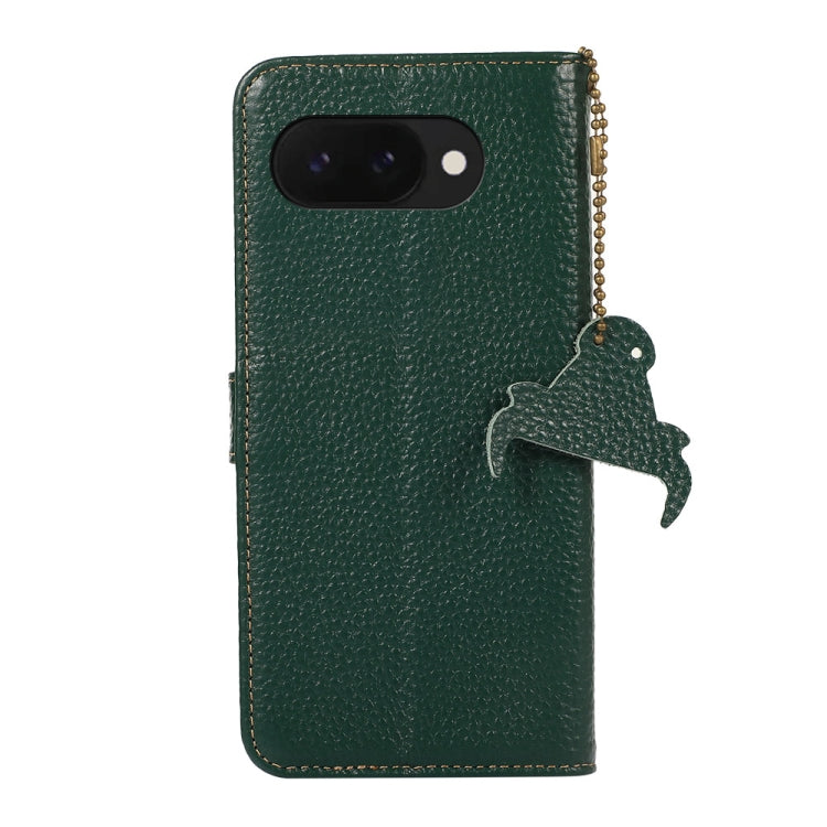 For Google Pixel 9a Genuine Leather Litchi Texture RFID Leather Phone Case(Green) - Google Cases by buy2fix | Online Shopping UK | buy2fix
