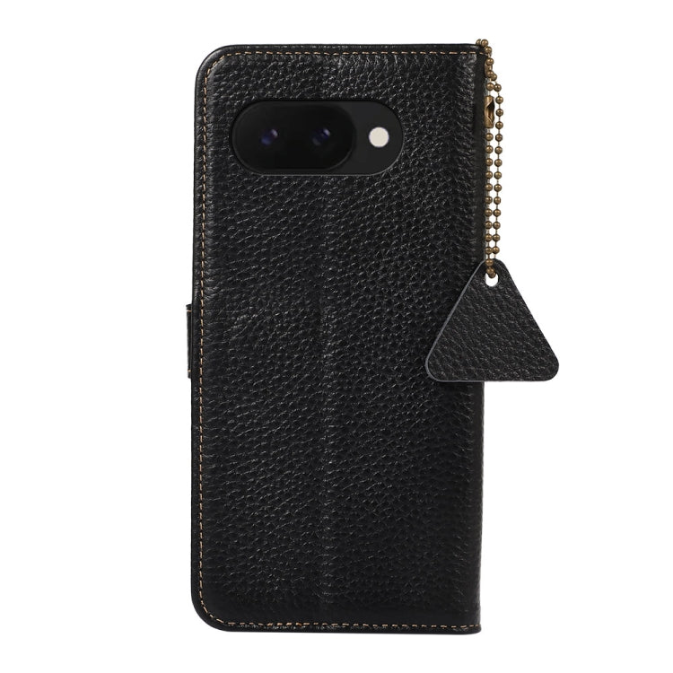 For Google Pixel 9a Genuine Leather Litchi Texture RFID Leather Phone Case(Black) - Google Cases by buy2fix | Online Shopping UK | buy2fix