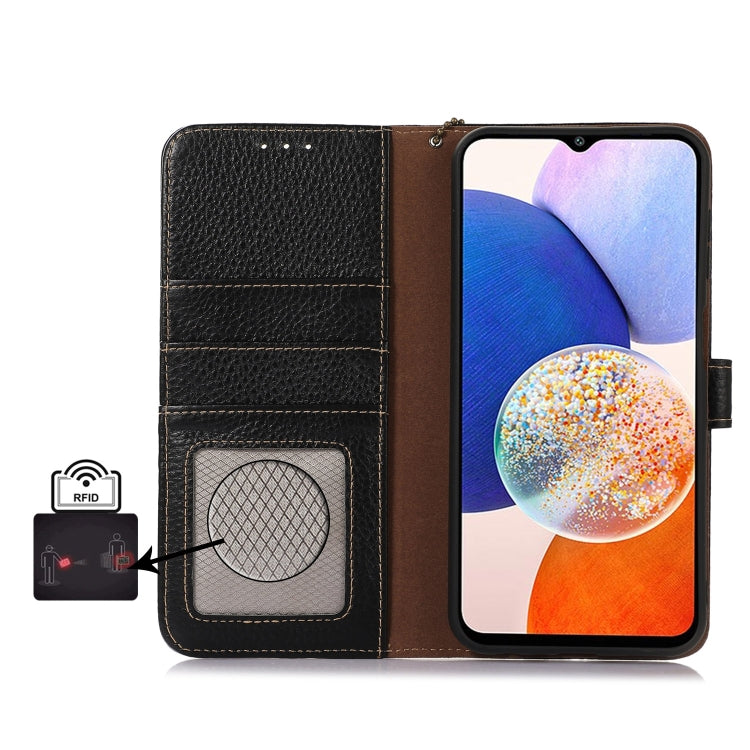 For Google Pixel 9a Genuine Leather Litchi Texture RFID Leather Phone Case(Black) - Google Cases by buy2fix | Online Shopping UK | buy2fix