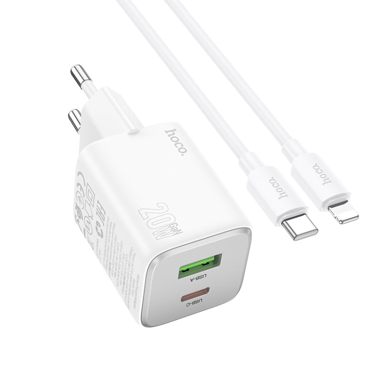 hoco N41 Almighty PD20W Type-C + QC3.0 USB Charger with Type-C to 8 Pin Cable, EU Plug(White) - USB Charger by hoco | Online Shopping UK | buy2fix