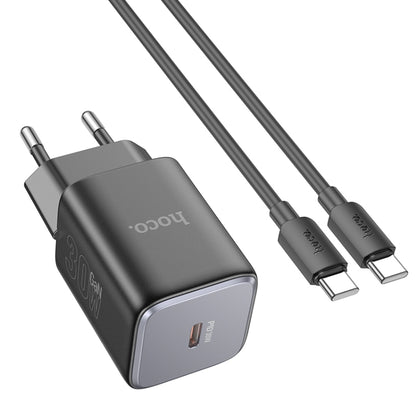 hoco N43 Vista PD30W Single Port Type-C Charger with Type-C to Type-C Cable, EU Plug(Black) - USB Charger by hoco | Online Shopping UK | buy2fix