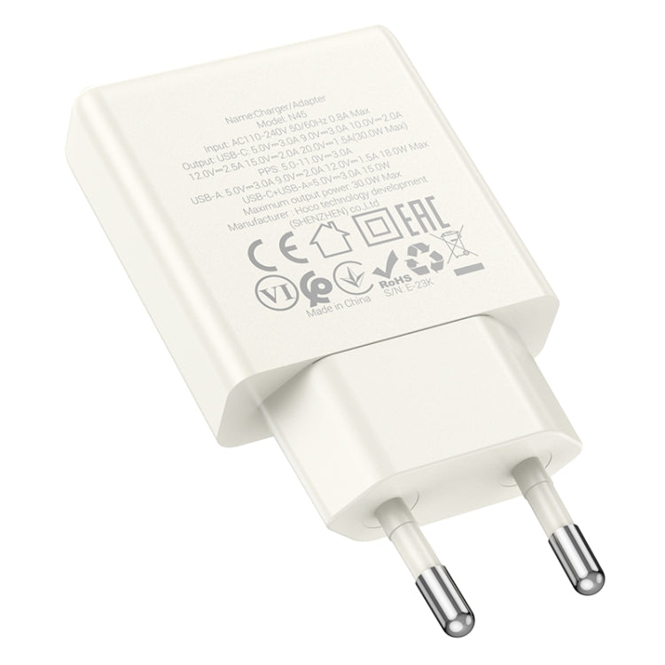 hoco N45 Biscuit PD30W Type-C + QC3.0 USB Charger, EU Plug(White) - USB Charger by hoco | Online Shopping UK | buy2fix