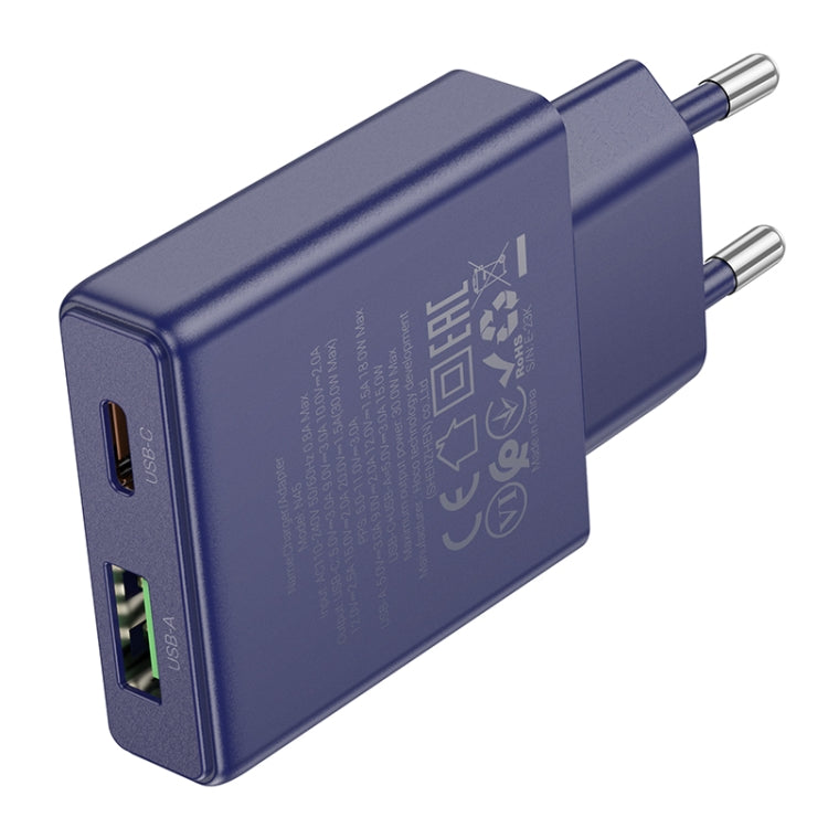 hoco N45 Biscuit PD30W Type-C + QC3.0 USB Charger, EU Plug(Blue) - USB Charger by hoco | Online Shopping UK | buy2fix