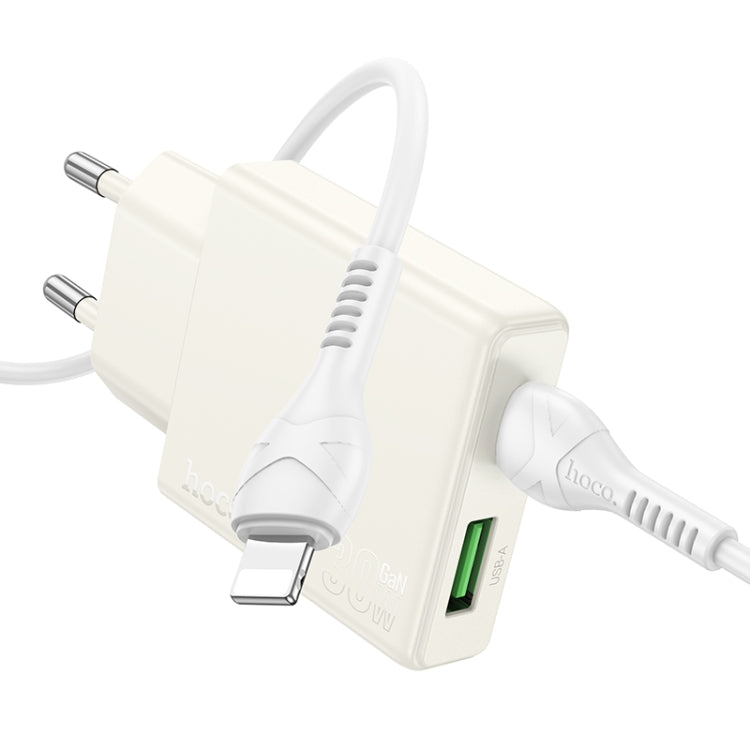 hoco N45 Biscuit PD30W Type-C + QC3.0 USB Charger with Type-C to 8 Pin Cable, EU Plug(White) - USB Charger by hoco | Online Shopping UK | buy2fix