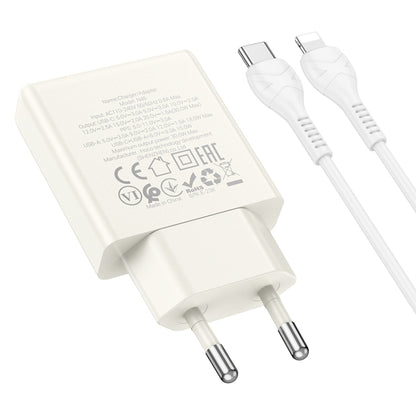 hoco N45 Biscuit PD30W Type-C + QC3.0 USB Charger with Type-C to 8 Pin Cable, EU Plug(White) - USB Charger by hoco | Online Shopping UK | buy2fix