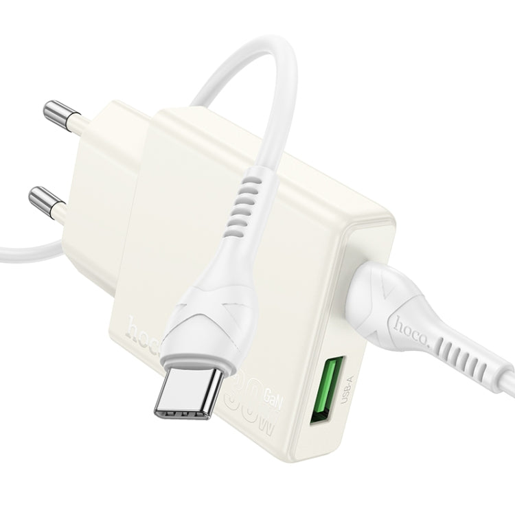 hoco N45 Biscuit PD30W Type-C + QC3.0 USB Charger with Type-C to Type-C Cable, EU Plug(White) - USB Charger by hoco | Online Shopping UK | buy2fix