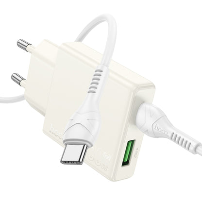 hoco N45 Biscuit PD30W Type-C + QC3.0 USB Charger with Type-C to Type-C Cable, EU Plug(White) - USB Charger by hoco | Online Shopping UK | buy2fix