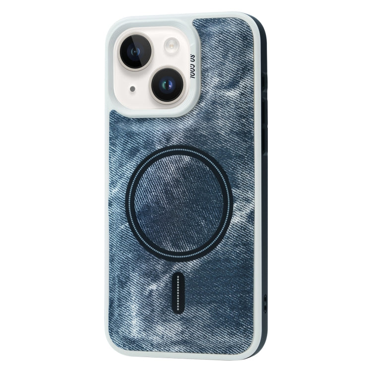 For iPhone 14 Plus Contrast Color Denim MagSafe Magnetic Phone Case(Grey Blue) - iPhone 14 Plus Cases by buy2fix | Online Shopping UK | buy2fix