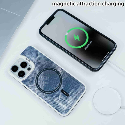 For iPhone 15 Contrast Color Denim MagSafe Magnetic Phone Case(Grey Blue) by buy2fix